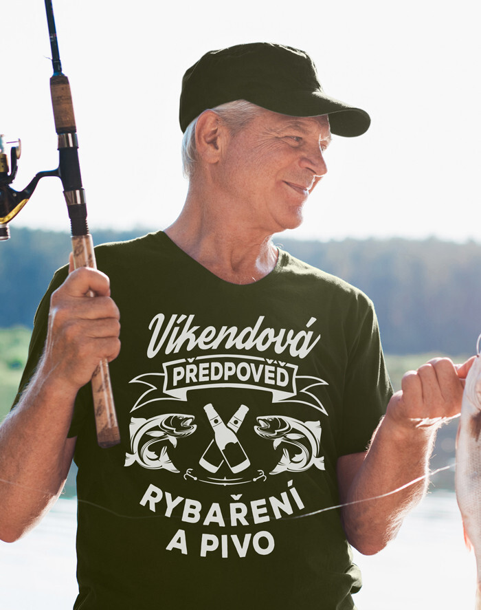 Tričko pre rybárov Víkendová predpoveď rybárčenie a pivo