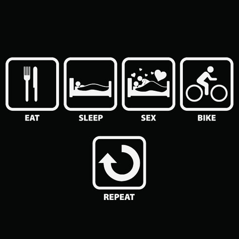 Tričko s potlačou cyklistov EAT, SLEEP, SEX, BIKE, REPEAT