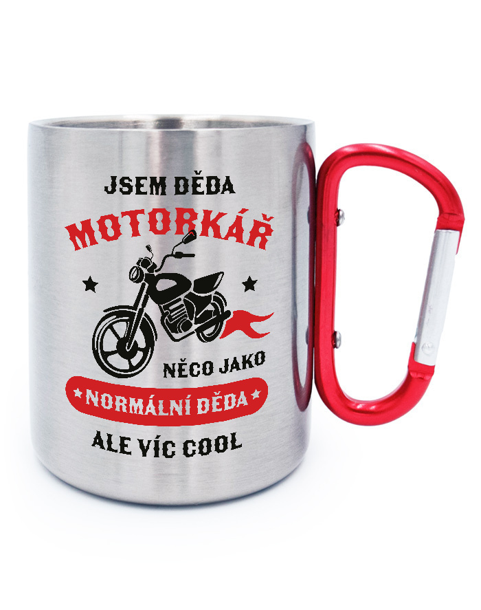 Nerezový hrnek s karabinou Děda motorkář