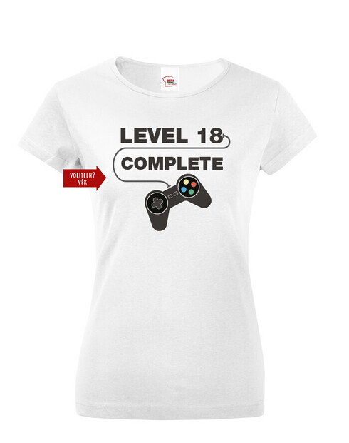 Dámské tričko k 18. narozeninám Level complete