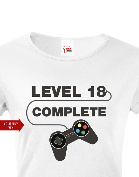 Dámské tričko k 18. narozeninám Level complete