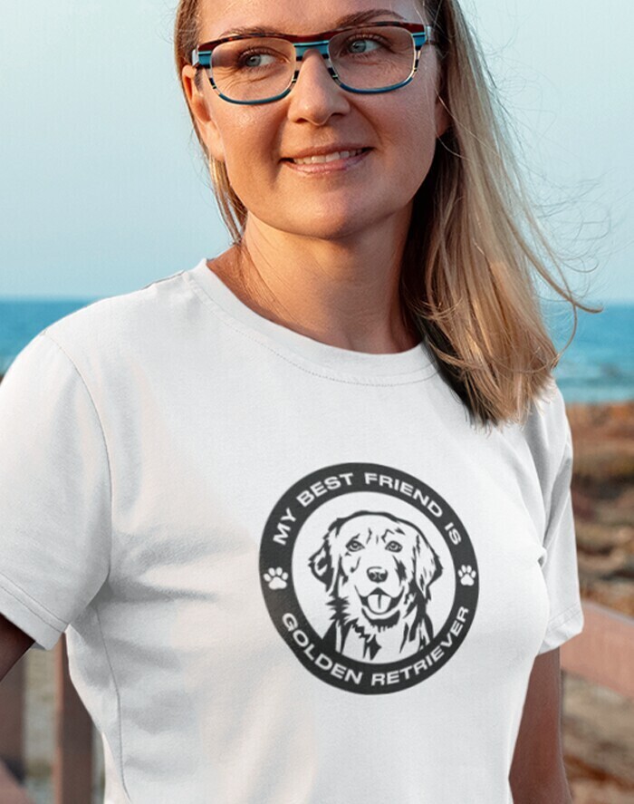 Dámské tričko Zlatý retríver guľatý motív
