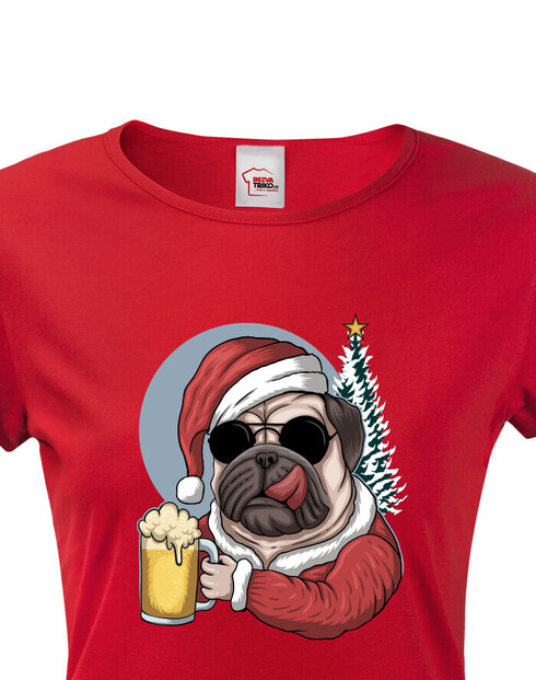 Dámské tričko Vánoční mopsík s pivem