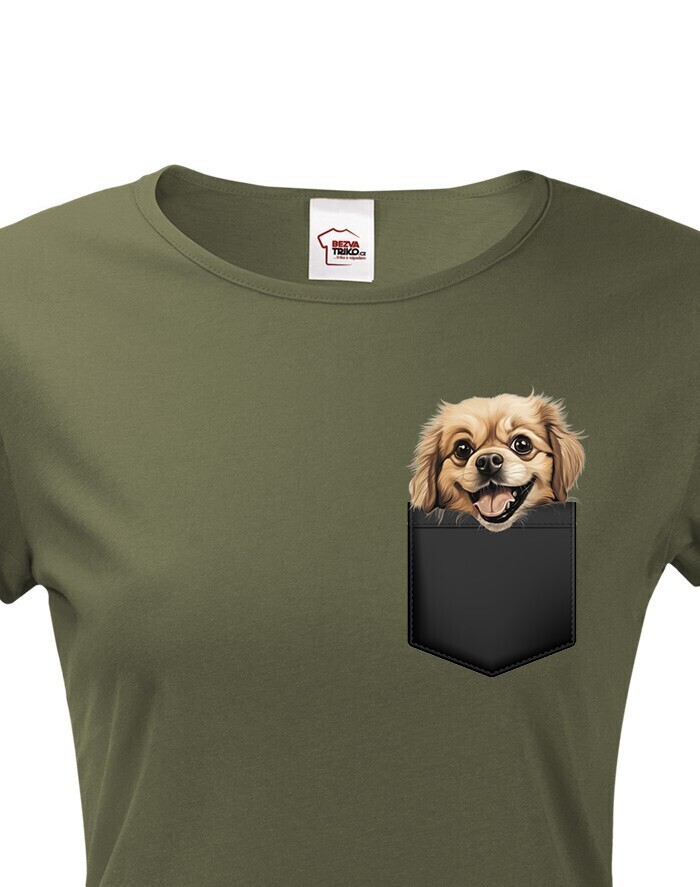 Dámské tričko Tibetský španiel v kapsičce