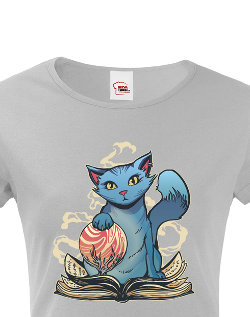 Dámské tričko Mačka s čarodejníckou knihou