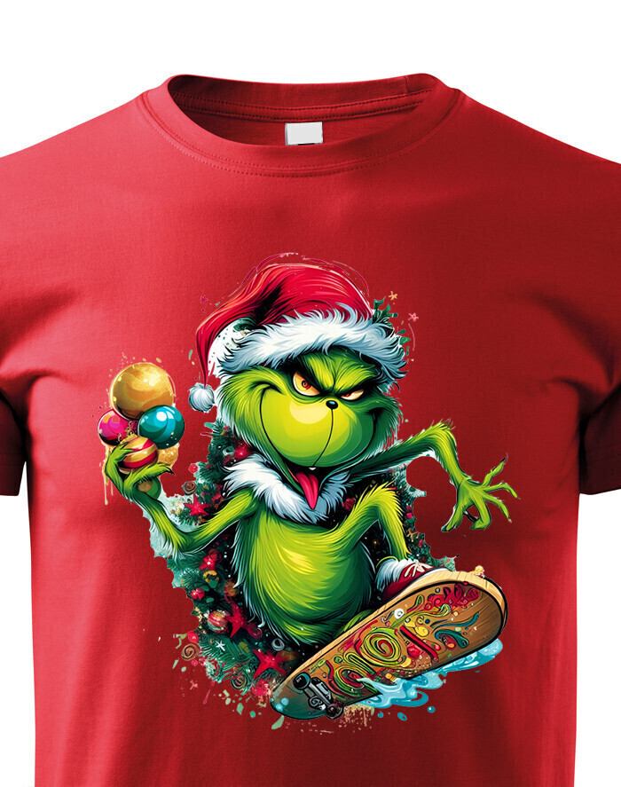 Detské tričko Grinch na skateboarde