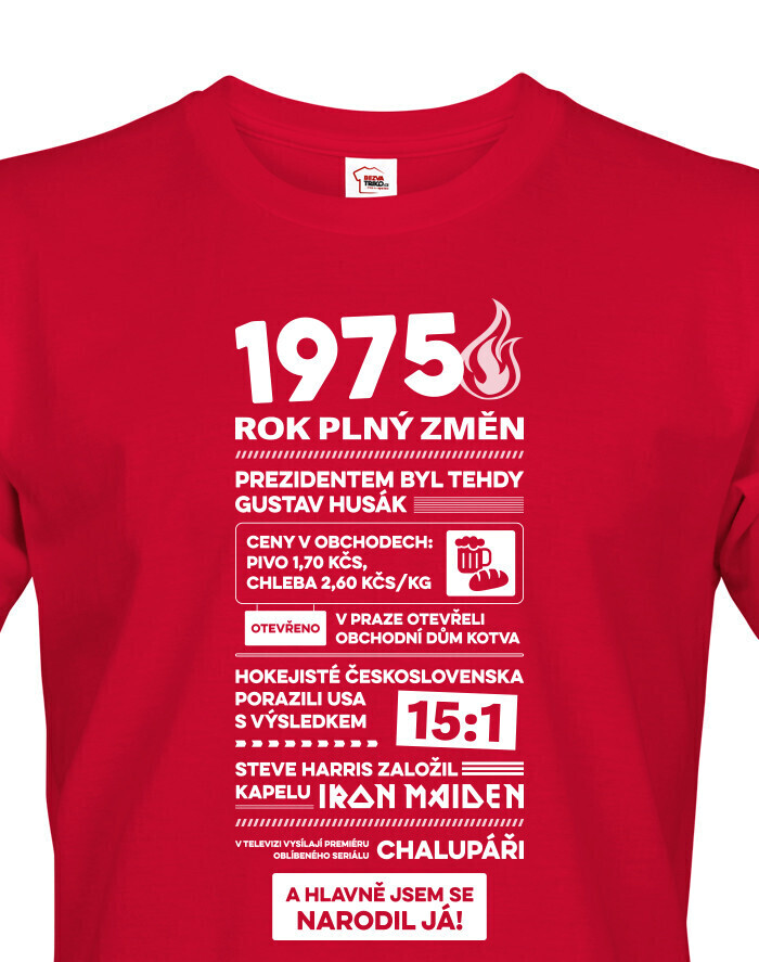 Pánské tričko narozeninové noviny 1975