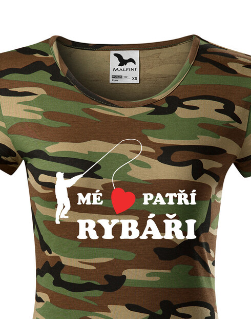 Dámske rybárske tričko Moje srdce patrí rybárovi