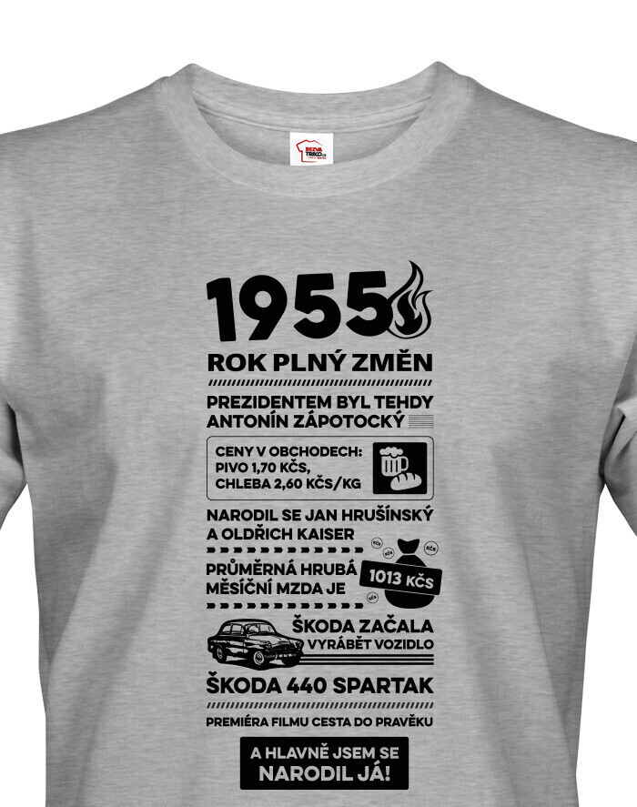 Pánské tričko narozeninové noviny 1955