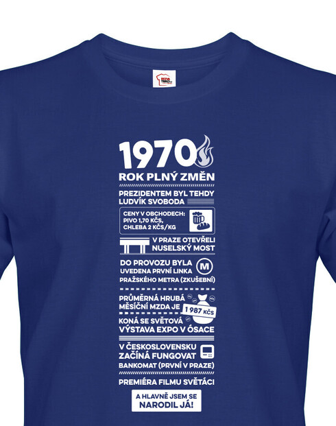 Pánské tričko narozeninové noviny 1970