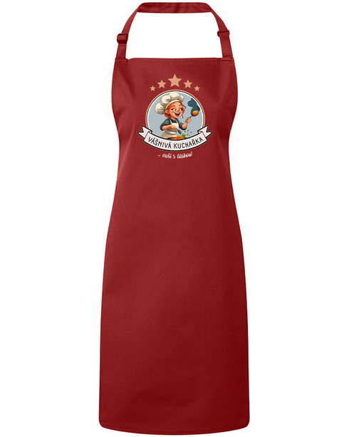 Zástera s náprsenkou Vášnivá kuchařka, vaří s láskou