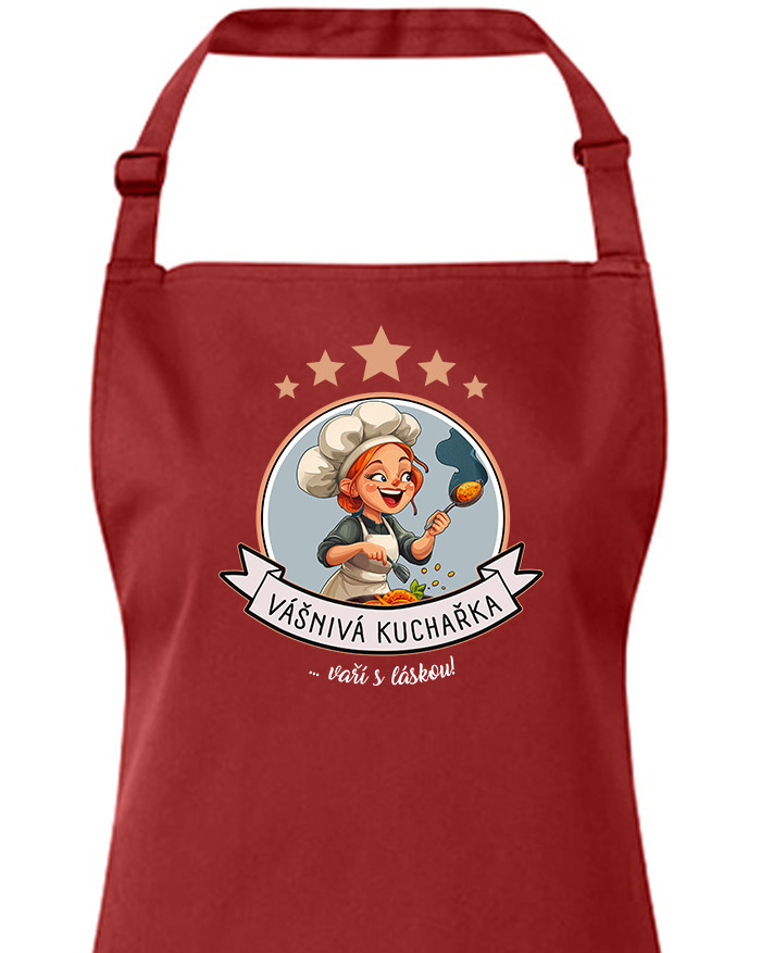 Zástera s náprsenkou Vášnivá kuchařka, vaří s láskou