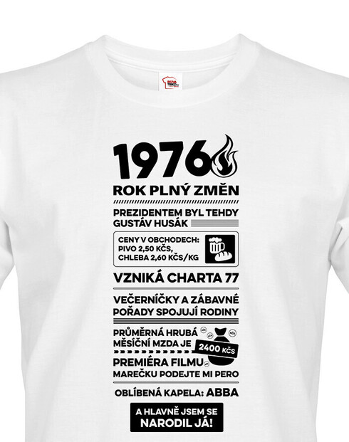 Pánské tričko narozeninové noviny 1976