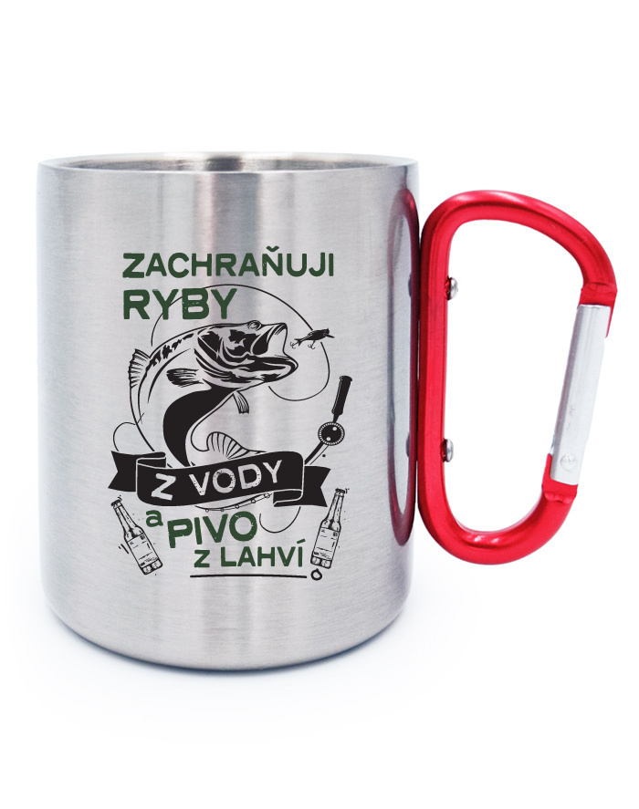 Nerezový hrnček s karabínou Zachraňujem ryby z vody