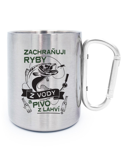 Nerezový hrnček s karabínou Zachraňujem ryby z vody