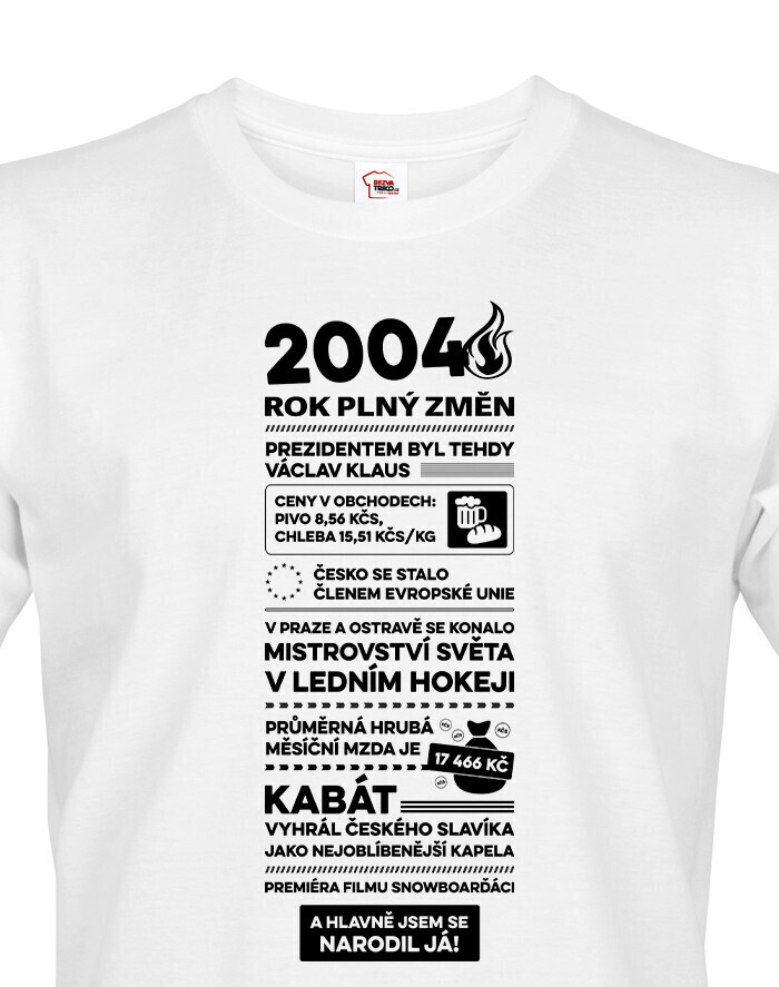 Pánské tričko narozeninové noviny 2004