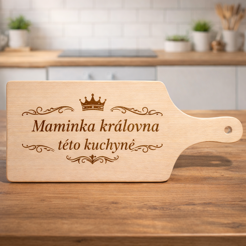 Drevená doska 14x30 cm - Maminka kráľovná kuchyne