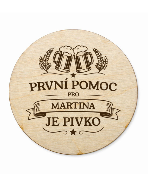 Kruhový podtácok Prvá pomoc pivo s volitelným menom