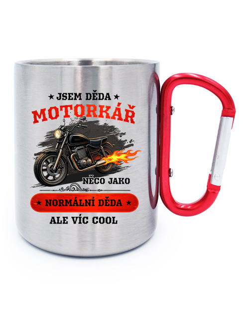 Nerezový hrnek s karabinou Děda motorkář