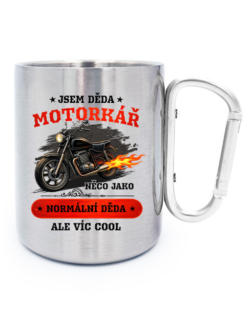 Nerezový hrnek s karabinou Děda motorkář