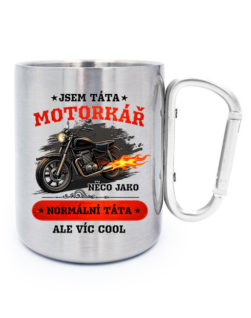 Nerezový hrnek s karabinou Táta motorkář
