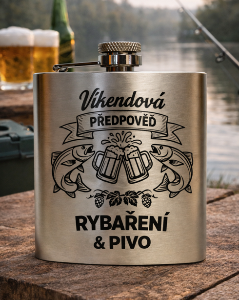 Nerezová ploskačka 180 ml Víkendová predpoveď rybačka a pivo 2