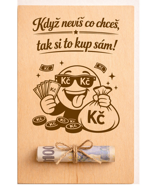 Drevená karta na peniaze Kúp si sám