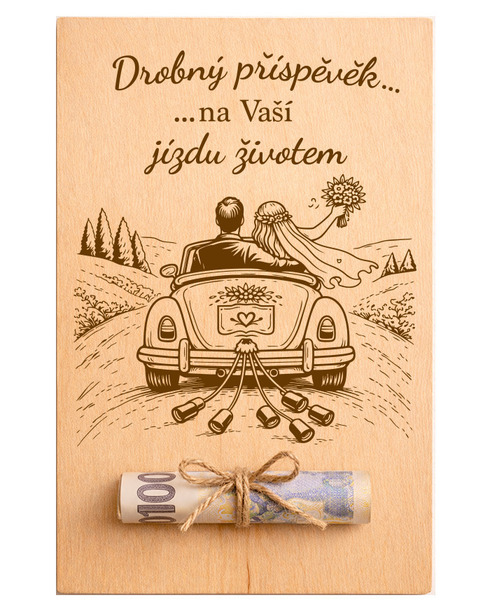 Drevená karta na peniaze Jazda životom