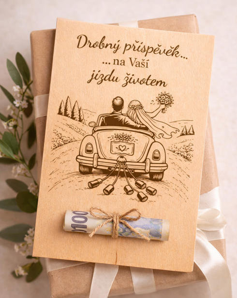 Drevená karta na peniaze Jazda životom