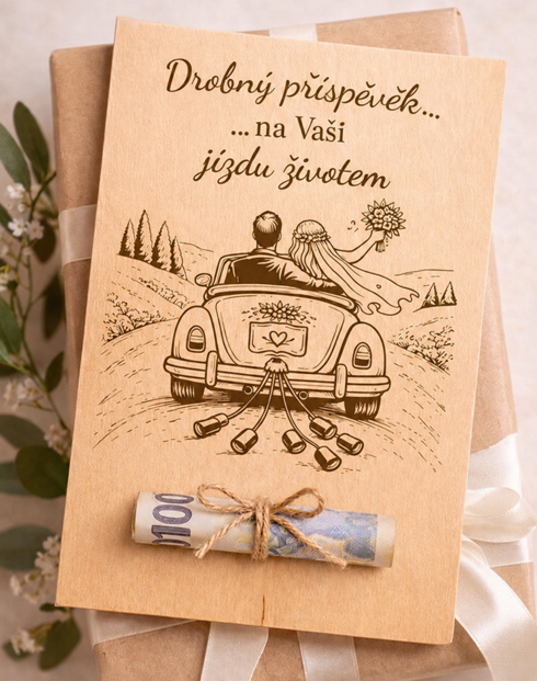 Drevená karta na peniaze Jazda životom