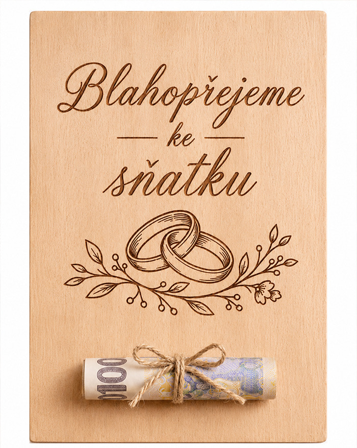 Drevená karta na peniaze Blahoželáme k sobášu