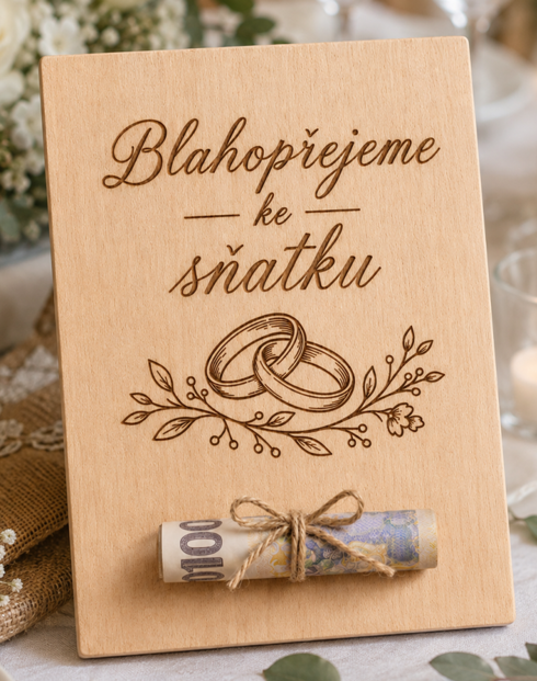 Drevená karta na peniaze Blahoželáme k sobášu