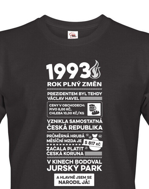 Pánské tričko narozeninové noviny 1993